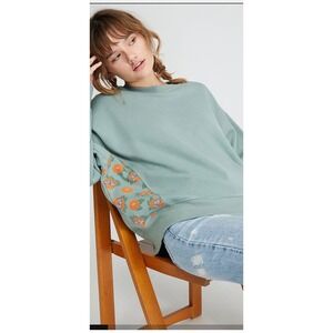 PAC Sun‎ Chair Lift Green Cozy Crew Sweatshirt. SZ LGE Orange Flowers. Oversized